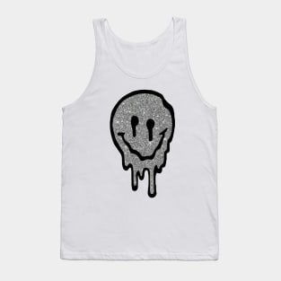 Silver Glitter Drippy Smiley Face Tank Top